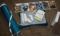 Used but in really good condition and Just in time for Christmas too. Wii Game System comes with two controlers and two chucks, Wii fit and five additional games Cursed Mountian, Zelda, Alien Syndrome, Fire Emblem and Sims Cast away, Floor Mat and Guitar