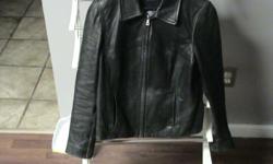 Can you "Guess" where the best deal around is for a very gently worn, but nice and comfortable, designer-named, black, women's jacket? This high quality apparel is made of a 100% genuine leather shell with sleek 100% polysatin lining that will not only