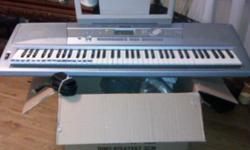 76 keys, midi in and out ports, Lcd display, and much, much more. Comes with stand and sheet music holder. Like new barely used. look it up online for photos. More info call Mac at 850-293-0895