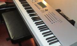 GREAT CONDITION YAMAHA MOTIF ES8 KEYBOARD WITH BEHRINGER KEYBOARD SPEAKER. &nbsp;GREAT SOUNDING KEYBOARD WITH &nbsp;88 KEYS. &nbsp;I HATE TO LET IT GO. THIS IS A GREAT PRO BOARD. &nbsp;NICE KEYBOARD BENCH AND FOOT PEDAL INCLUDED.