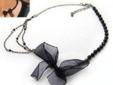 Fashion black lace butterfly knot choker bead necklace